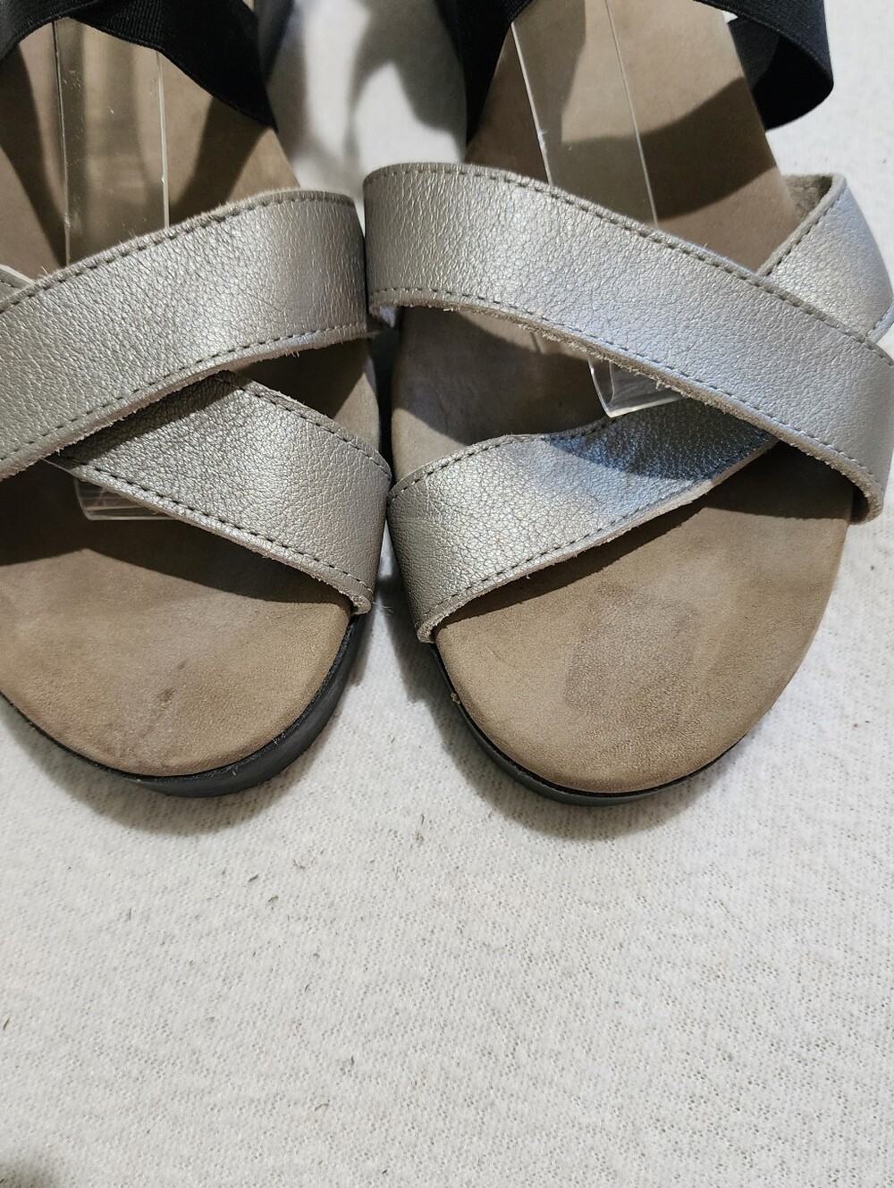 Arche Satia Leather Silver and Black Wedge Sandals with Elastic Cross Straps - Picture 3 of 10